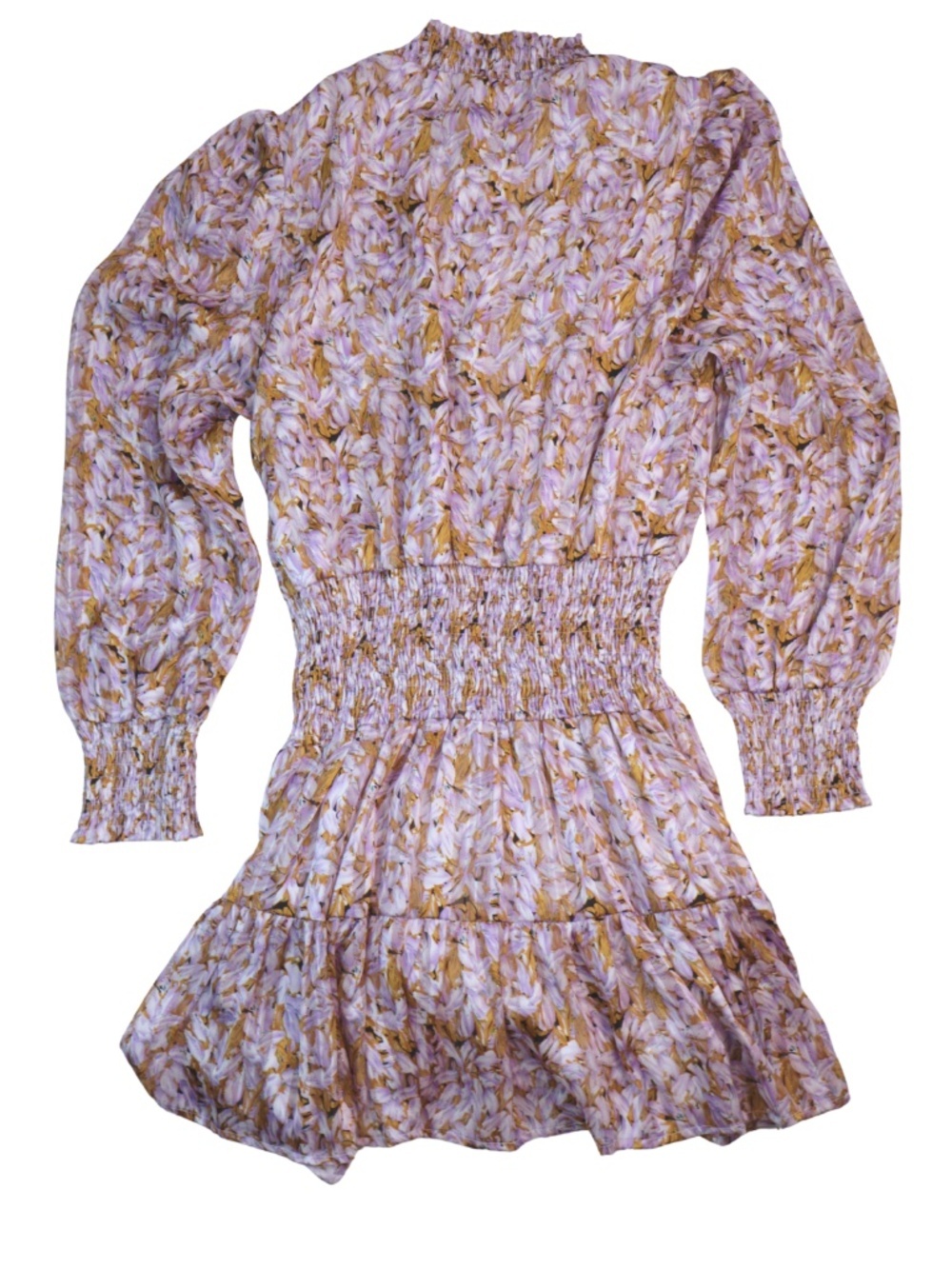 Franco Purple Gold Metallic Smocked Dress Size Large Anthro Style Mini - Picture 3 of 8